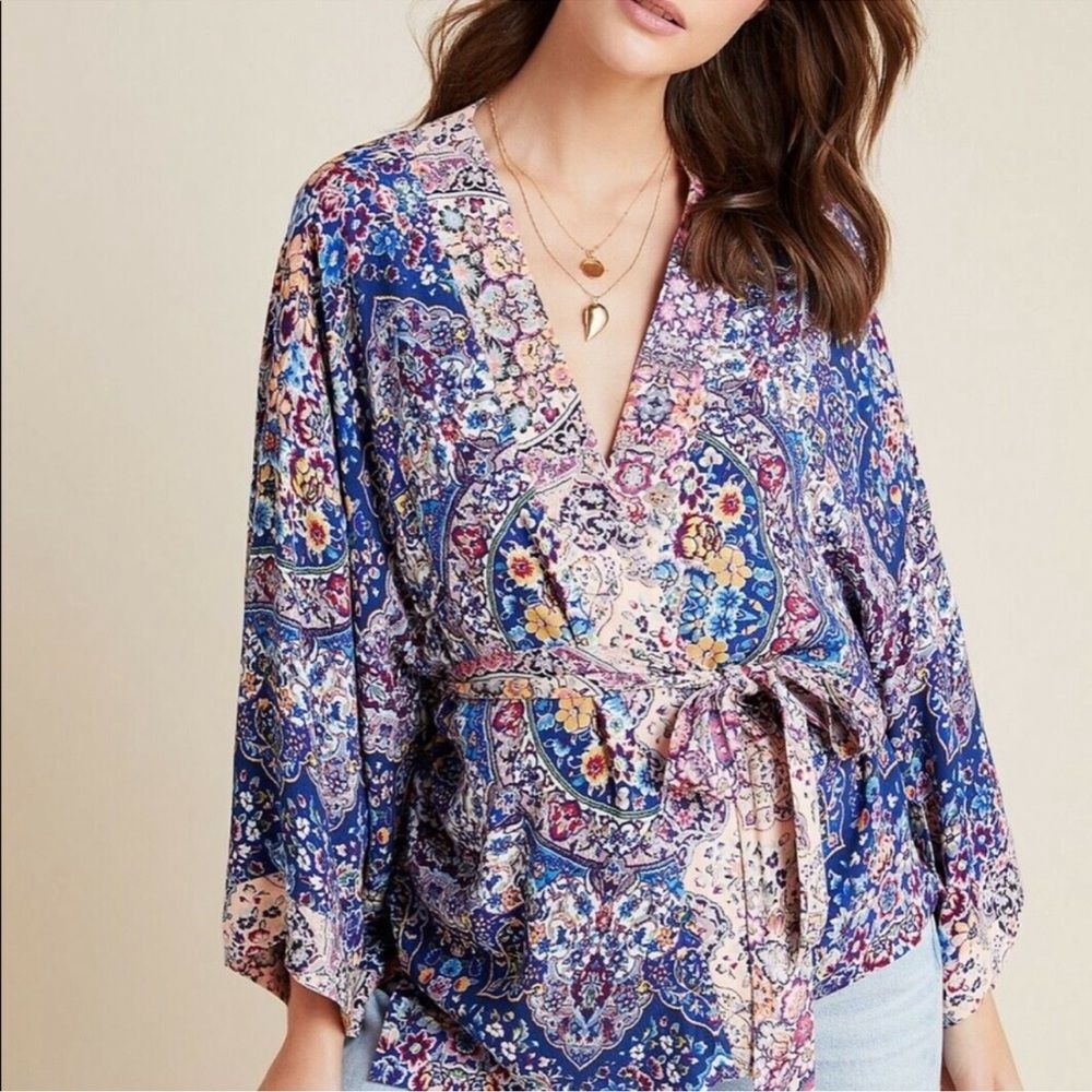 Anthropologie KACHEL Floral Kimono VIBRANT BOHEMIAN WOMENS jacket top One size - Picture 2 of 13